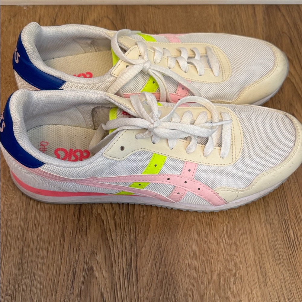 Asics Tiger Runner 2 Women’s White Sneakers with Pink and Neon Yellow Accents